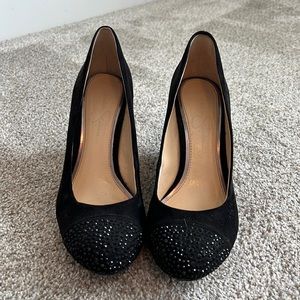 Suede Stud Toe Wedges